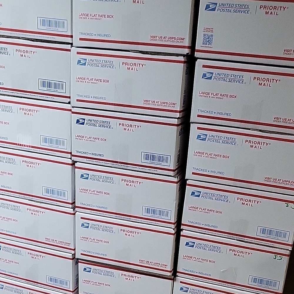 USPS Priority Mail Boxes, Filed To The Top.